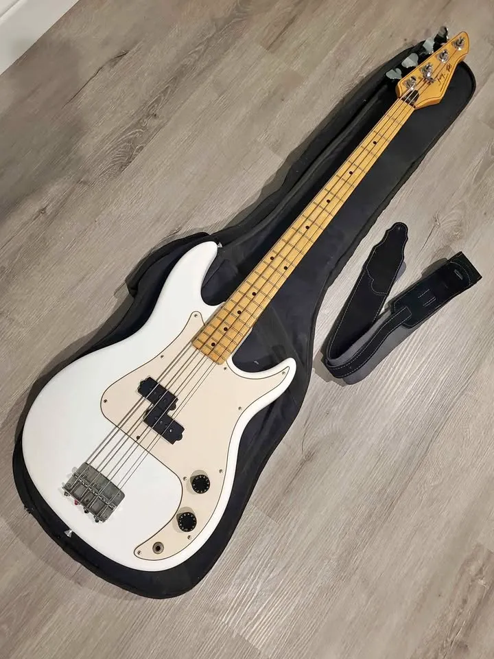 Fender Squier Precision Bass Electric Bass Guitar – White & Light Wood