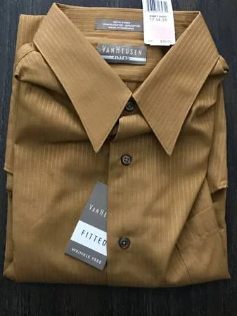 Van Heusen Men's Fitted Dress Shirt - Brown, Wrinkle-Free