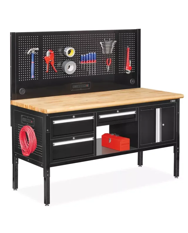 Metal Frame Workbench with Pegboard and Drawers