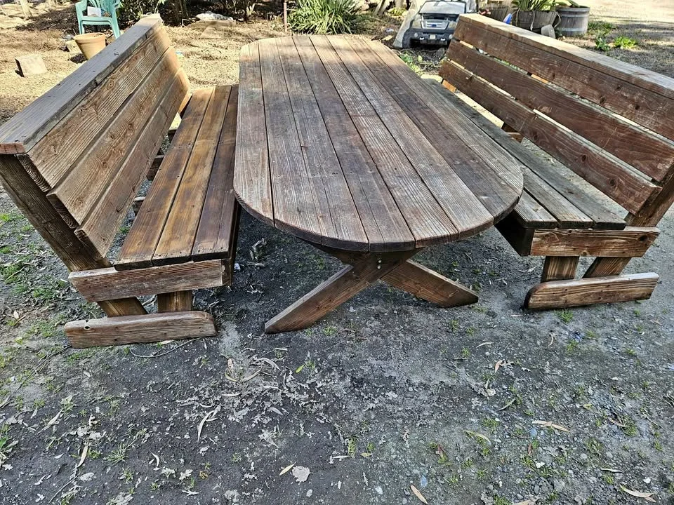 Oval Wooden Table with Benches