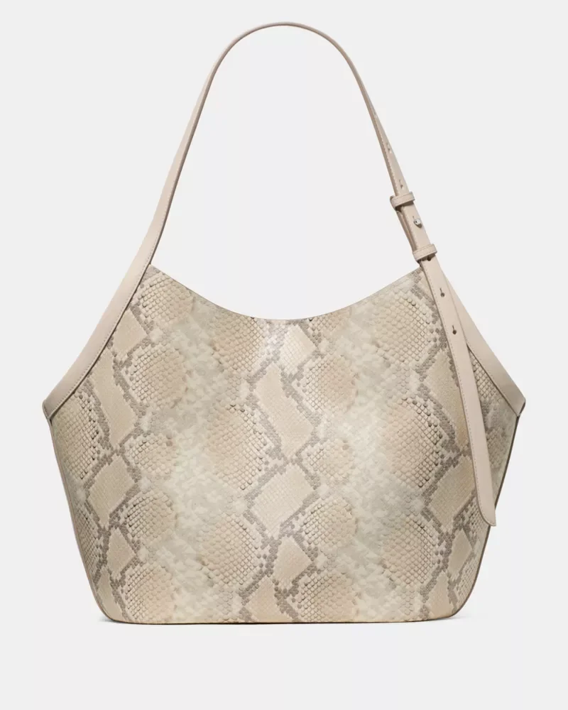 Beige Snakeskin-Effect Shoulder Bag