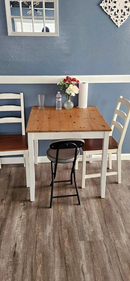 Wooden Dining Table with 2 White Chairs
