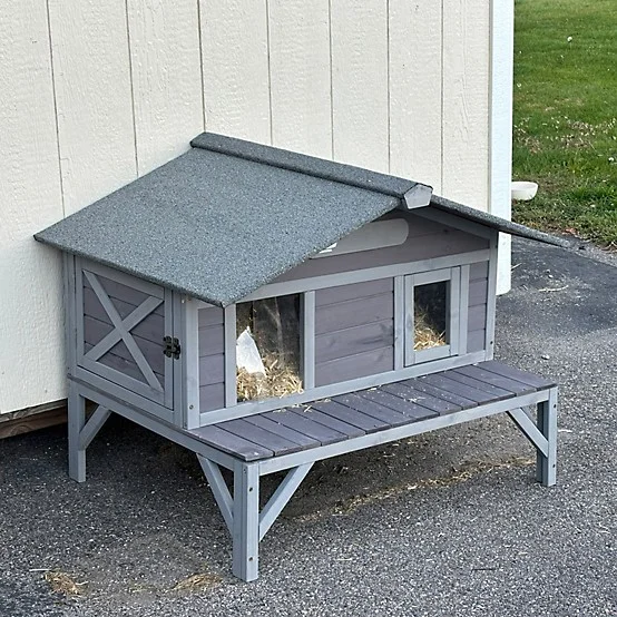 Wood Rabbit Hutch with Sloping Felted Roof