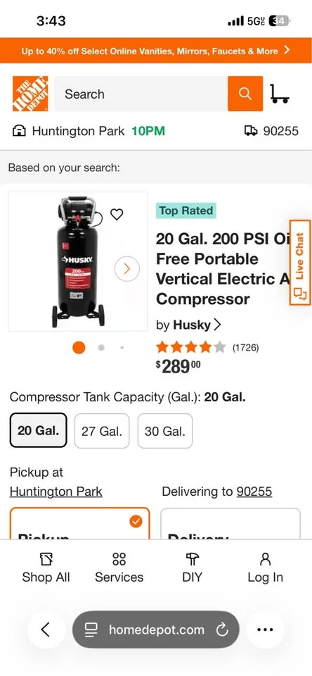 Husky 20 Gal 200 PSI Oil Free Portable Vertical Electric Air Compressor