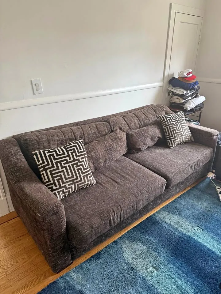 Contemporary Brown Textured Fabric Sofa and Loveseat Set