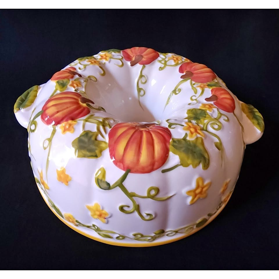 Temptations By Tara Fall Pumpkin Patch Ceramic Fluted Tube Cake Mold Bundt Lid
