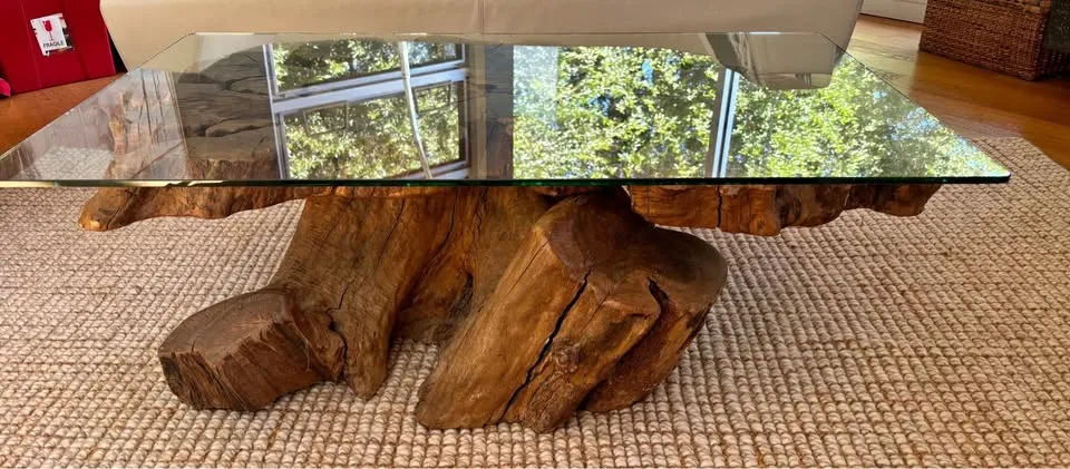 Stunning Coffee Table with Natural Wood Base