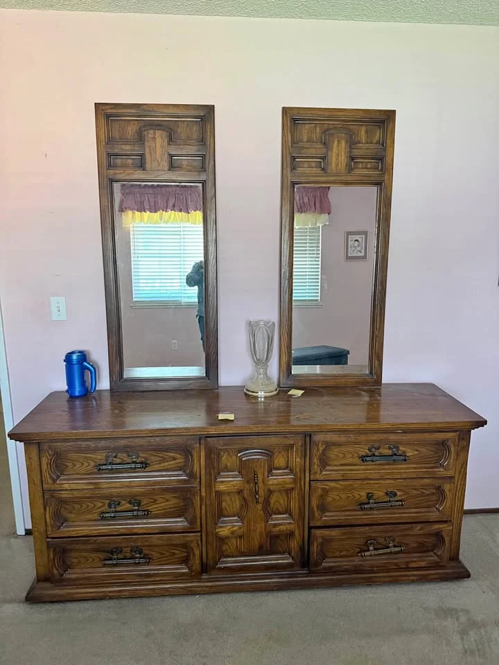 Wooden Dresser with Double Mirrors