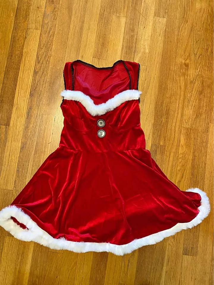 RSLOVE Santa Costume Dress Velvet Faux Fur Trim