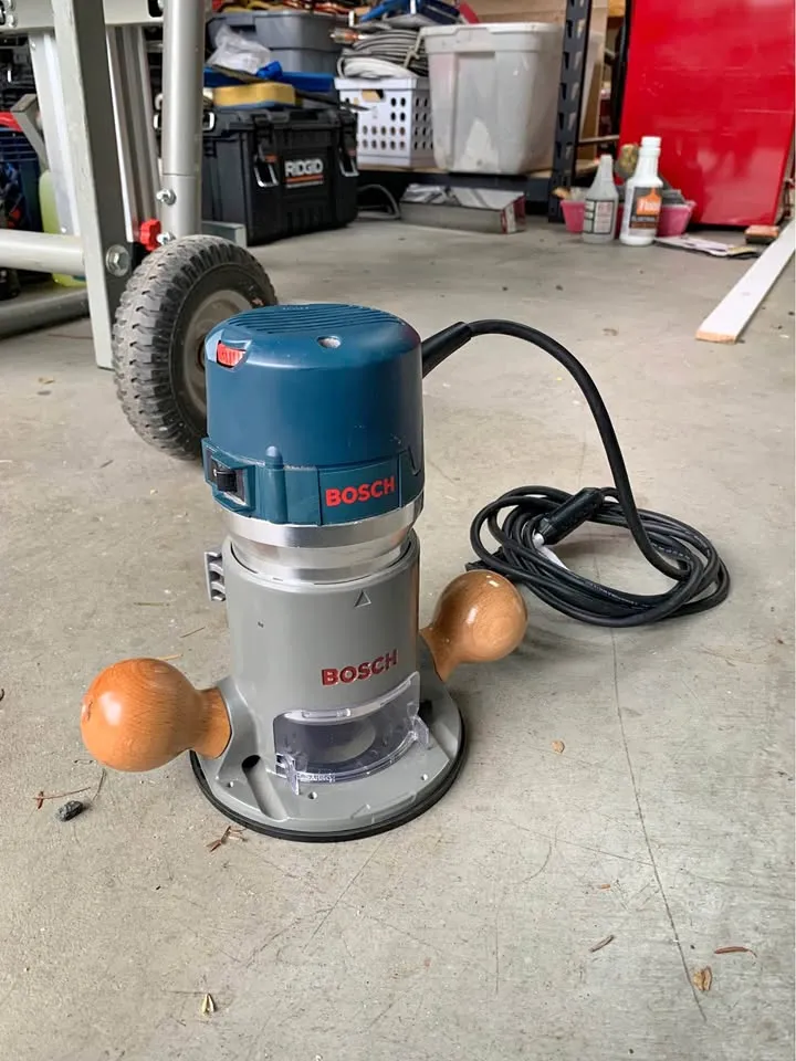 Bosch Corded Round-Base Woodworking Router with Dual Wooden Handles (Used)